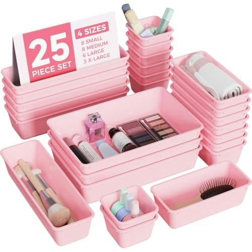 BiuLeon 25-Piece Plastic Drawer Organizer Tray Set: $13.97