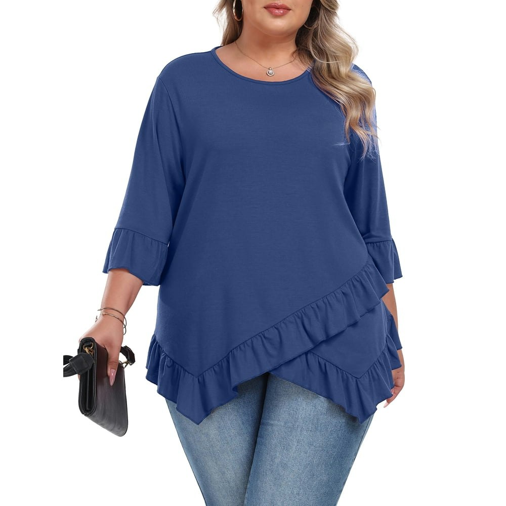 Gleelist Plus Size Ruffled Hem Crew Neck 3/4 Sleeve T-Shirt: $11.88 Gleelist Plus Size Ruffled Hem Crew Neck 3/4 Sleeve T-Shirt: $11.88