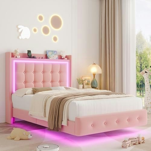 Keyluv Twin Upholstered Floating Bed Frame with Storage Headboard: $219.98 Keyluv Twin Upholstered Floating Bed Frame with Storage Headboard: $219.98