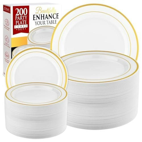 Prestee 200-Piece Gold Rim Disposable Plate Set: $64.99 Prestee 200-Piece Gold Rim Disposable Plate Set: $64.99