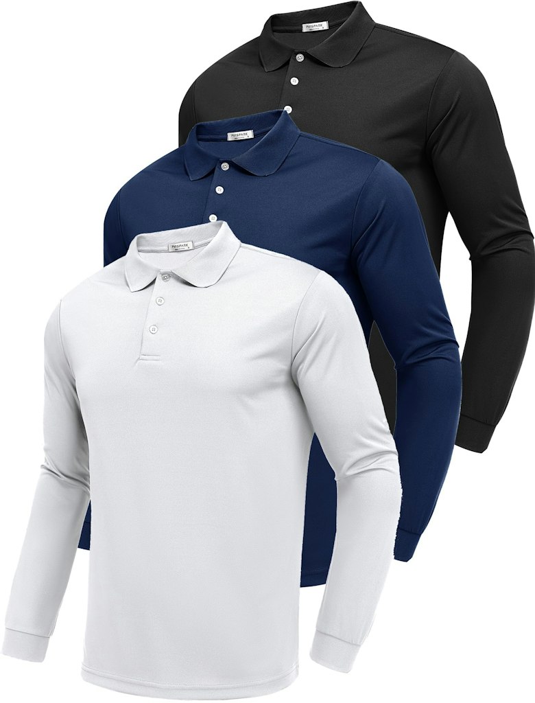 Pinspark Men's Long Sleeve Golf Polo Shirt 3-Pack: $28