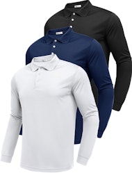 Pinspark Men's Long Sleeve Golf Polo Shirt 3-Pack for $28 + free shipping
