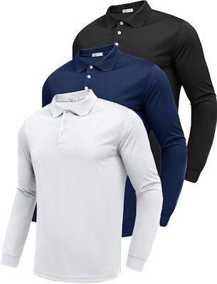 Pinspark Men's Long Sleeve Golf Polo Shirt 3-Pack for $28 + free shipping