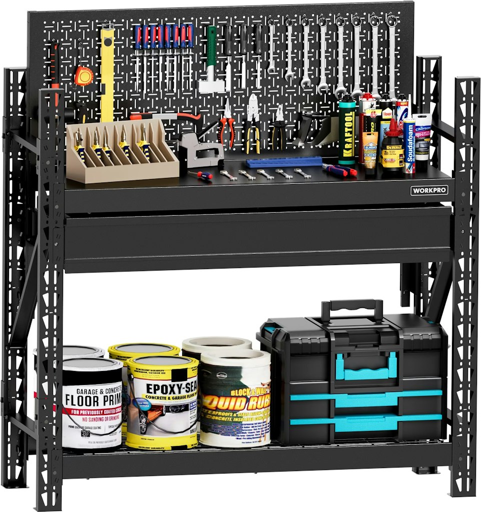 WorkPro 50" Heavy Duty Workbench w/ Pegboard & Drawer: $210