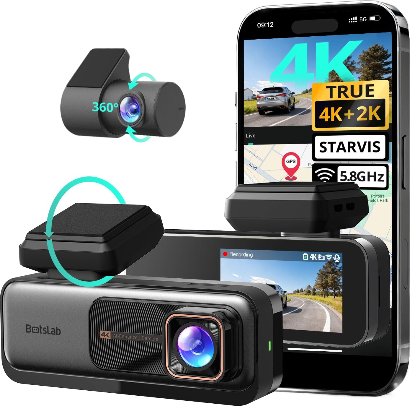 4K Front & Rear Dash Cam w/ GPS