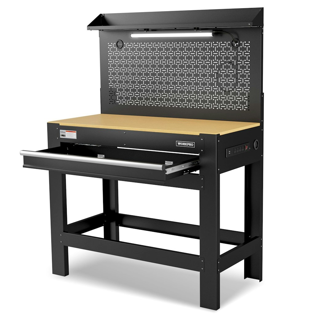 WorkPro 45" Workbench w/ Pegboard, Power Outlet & LED Light: $207