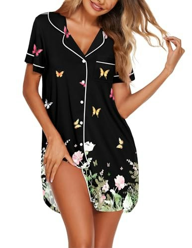Ekouaer Women's Button-Down Short Sleeve Nightgown: $14.54 Ekouaer Women's Button-Down Short Sleeve Nightgown: $14.54