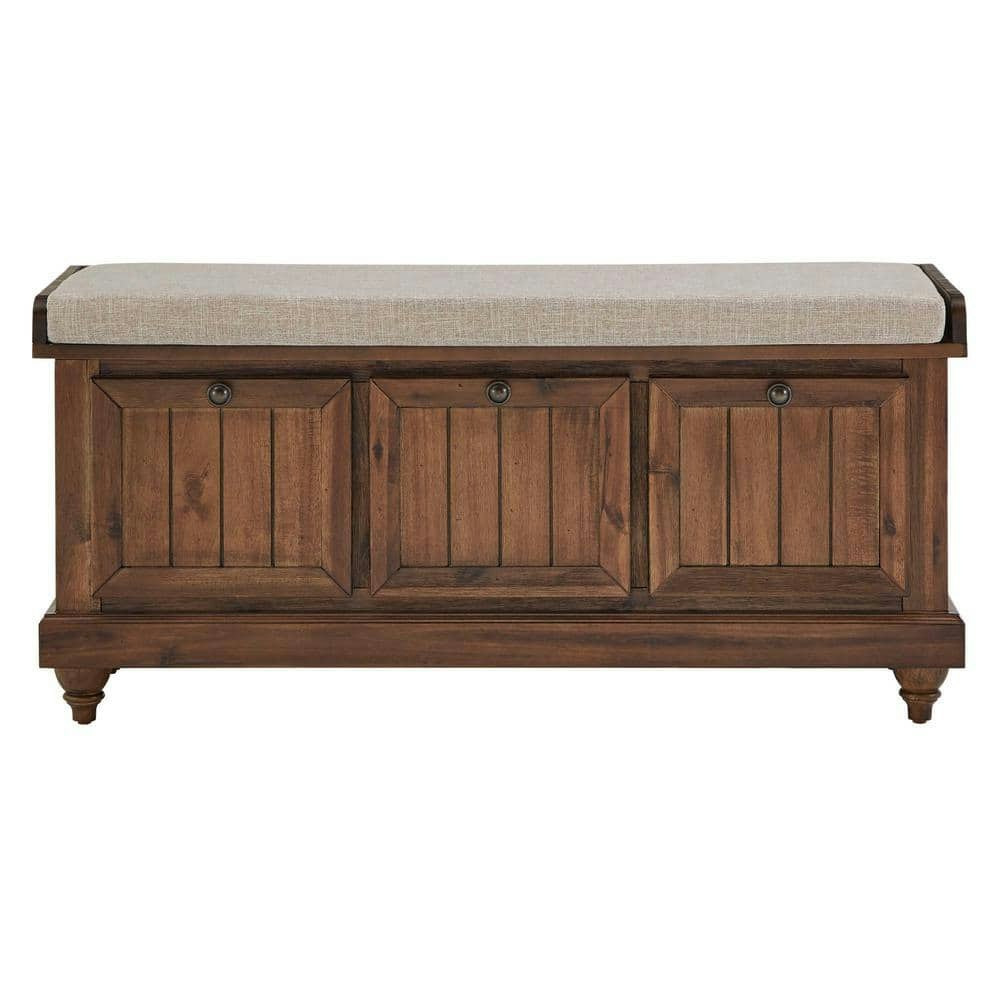 Brown Storage Bench with Linen Seat Cushion: $465.04