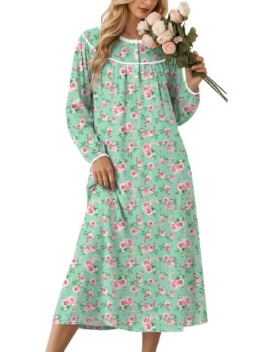 Ekouaer Women's Cotton Long-Sleeve Nightgown: $26.98 Ekouaer Women's Cotton Long-Sleeve Nightgown: $26.98