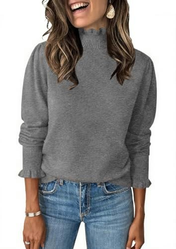Women's Ruffle Mock Neck Puff Sleeve Sweater: $25.19 Women's Ruffle Mock Neck Puff Sleeve Sweater: $25.19
