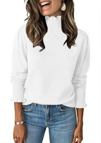 Women's Ruffle Mock Neck Puff Sleeve Sweater: $24.29 Women's Ruffle Mock Neck Puff Sleeve Sweater: $24.29
