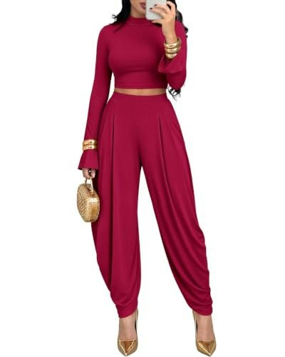 Women's Mock Neck Top and Palazzo Pants 2-Piece Set: $35.98 Women's Mock Neck Top and Palazzo Pants 2-Piece Set: $35.98