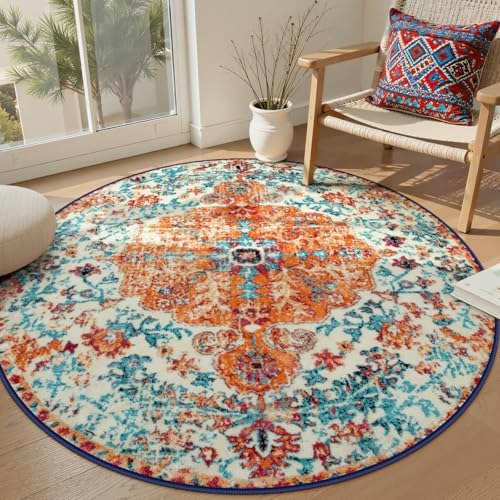 Lahome 5'3" Round Bohemian Area Rug: $50.99 Lahome 5'3" Round Bohemian Area Rug: $50.99