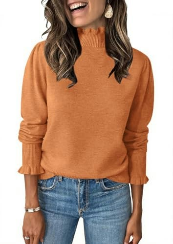 Women's Ruffle Mock Neck Puff Sleeve Sweater: $26.99 Women's Ruffle Mock Neck Puff Sleeve Sweater: $26.99