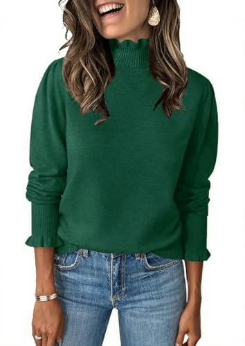Women's Ruffle Mock Neck Puff Sleeve Sweater: $26.98 Women's Ruffle Mock Neck Puff Sleeve Sweater: $26.98