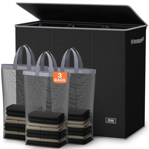 Soledi 180L 3-Section Laundry Hamper with Lid: $33.98