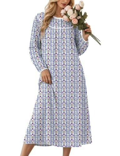 Ekouaer Women's Cotton Long-Sleeve Nightgown: $26.97 Ekouaer Women's Cotton Long-Sleeve Nightgown: $26.97