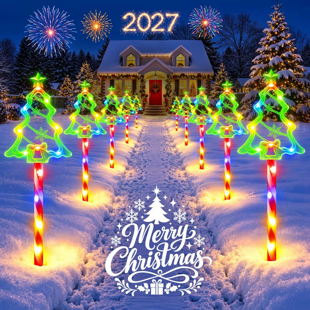Solar Christmas Tree & Candy Cane Pathway Lights 10-Pack: $32