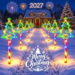Solar Christmas Tree & Candy Cane Pathway Lights 10-Pack for $32 + free shipping w/ Prime