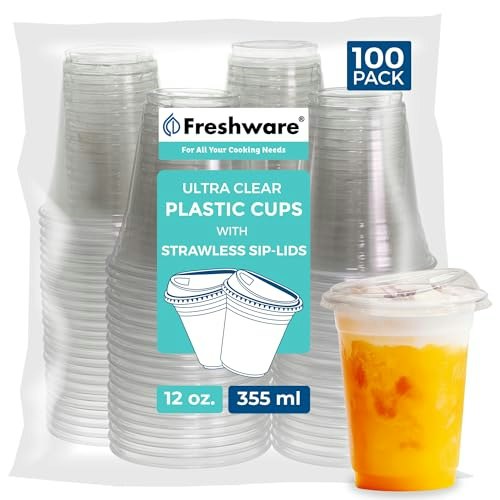 Freshware 12-oz. Clear Disposable Plastic Cups with Strawless Lids 100-Pack: $17.79 Freshware 12-oz. Clear Disposable Plastic Cups with Strawless Lids 100-Pack: $17.79