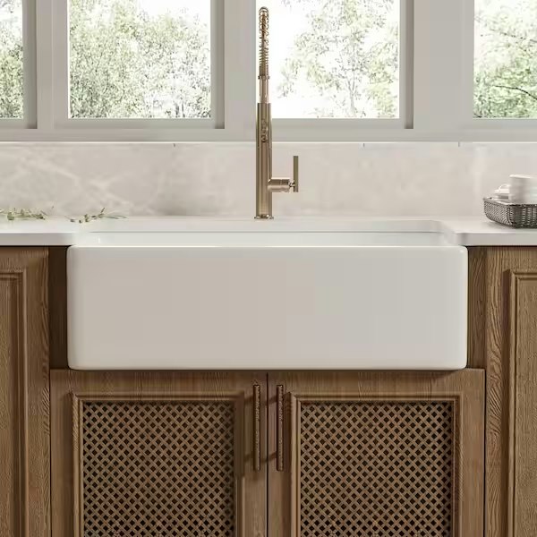 DEERVALLEY White Fireclay 30" Rectangular Single Bowl Farmhouse Apron Kitchen Sink w/ Grid & Strainer: $225
