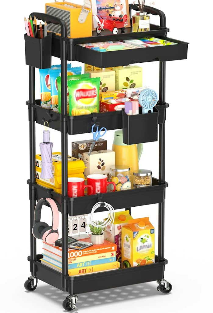 4-Tier Rolling Cart w/ Drawer: $27