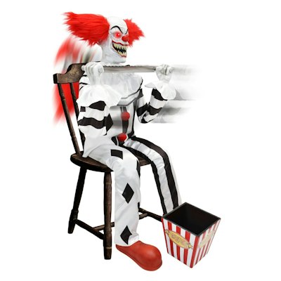 Haunted Hill Farm Scareclown 4.1' Sitting Animatronic w/ Saw & Candy for $140 + free shipping w/ Prime