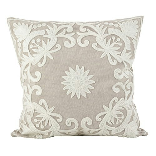Saro Lifestyle Embroidered Floral Cotton Throw Pillow 18-inch: $35