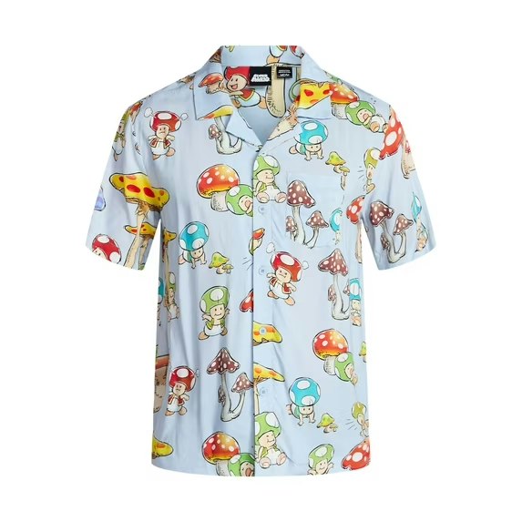 Nintendo Men's Mushroom Kingdom Graphic Button-Up Shirt: $3.88