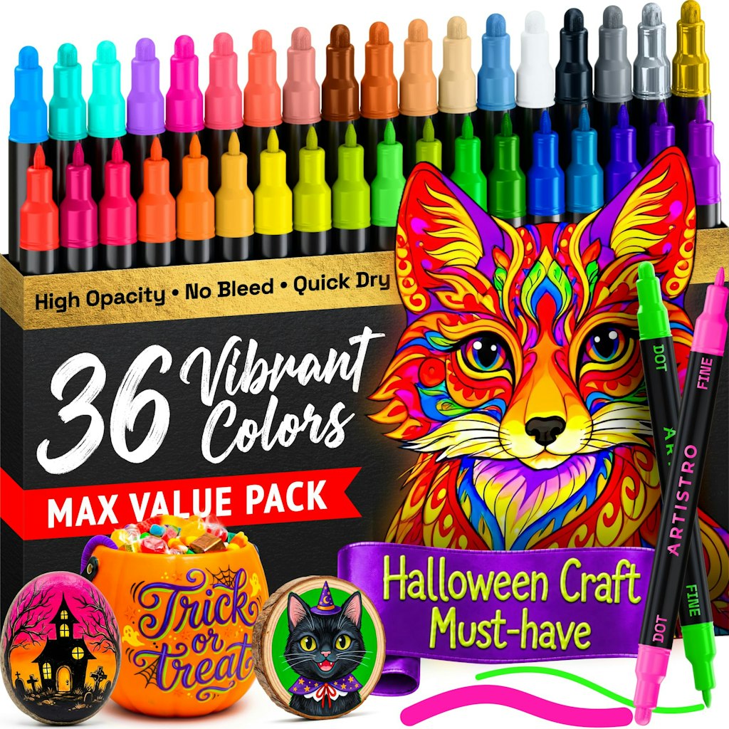 36-Count Multicolor Dual-Tip Acrylic Paint Marker Pens: $9.97