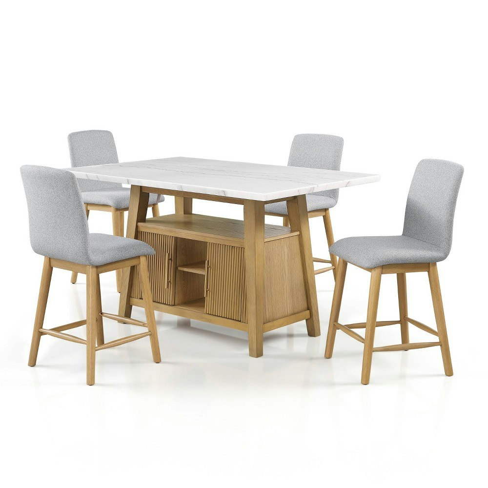 Furniture of America Linus 5-Piece Genuine Marble Top Counter Height Dining Set: $3,500.99