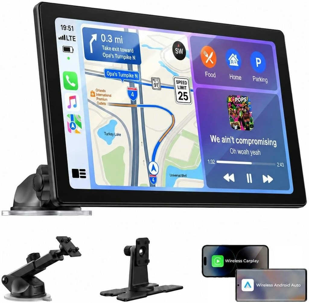 Lamtto 10.1" Wireless CarPlay & Android Auto Screen: $69.29