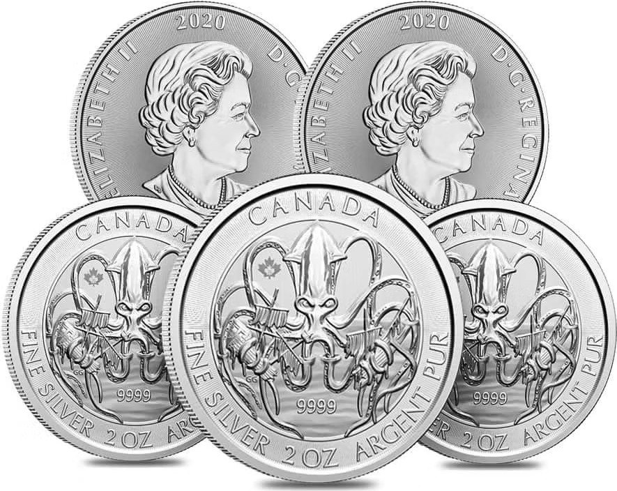 2020 2-oz. Royal Canadian Creatures of the North Series the Kraken Silver Coin Lot of 5: $699