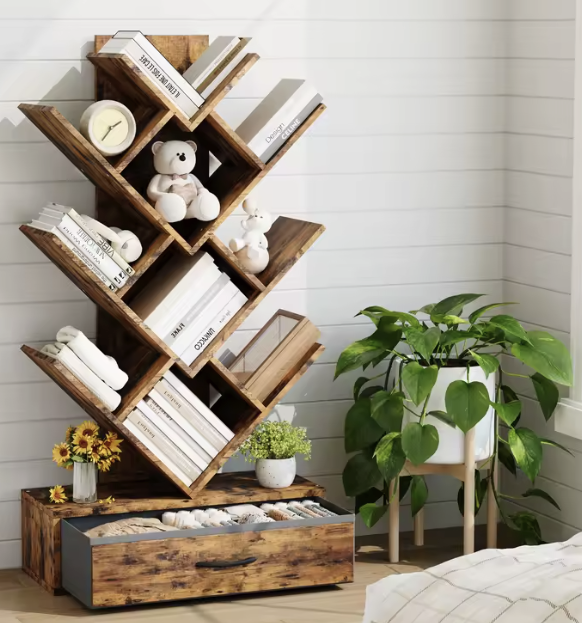 Tree-Shaped 7-Tier Bookshelf w/ LED Lights & Drawer: $31