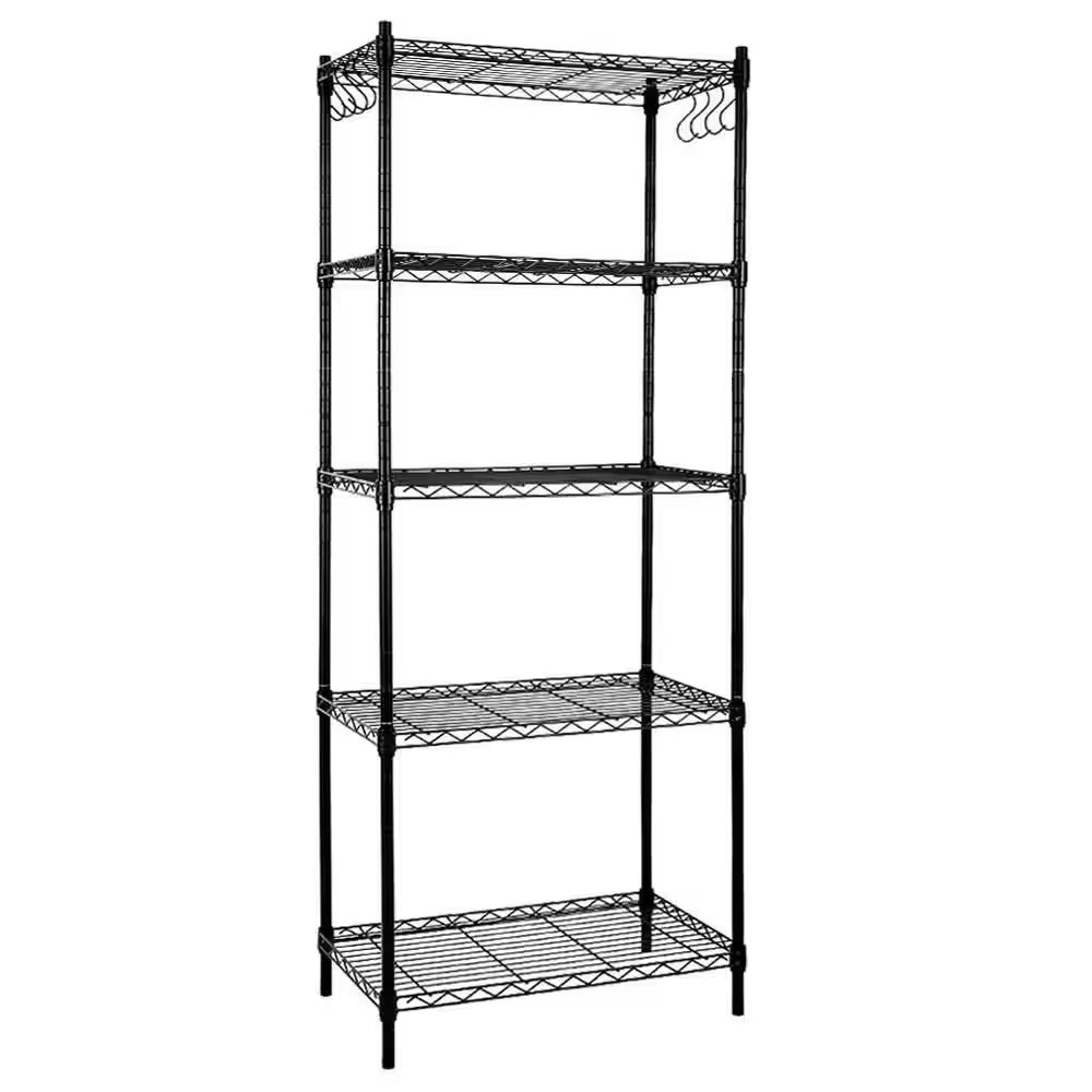 5-Tier Carbon Steel Wire Garage Storage Shelving Unit w/ 8 Hooks: $63