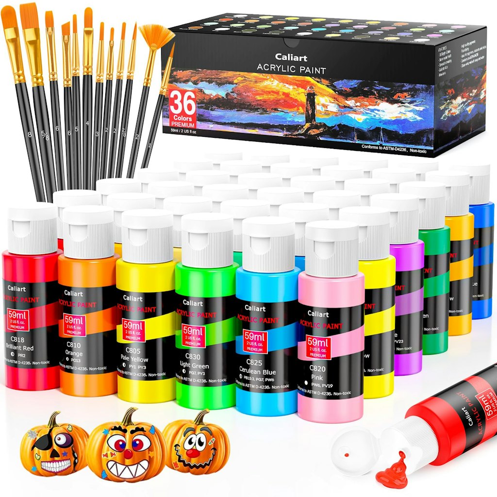 Caliart Acrylic Paint Set of 36 Colors w/ 12 Brushes: $24