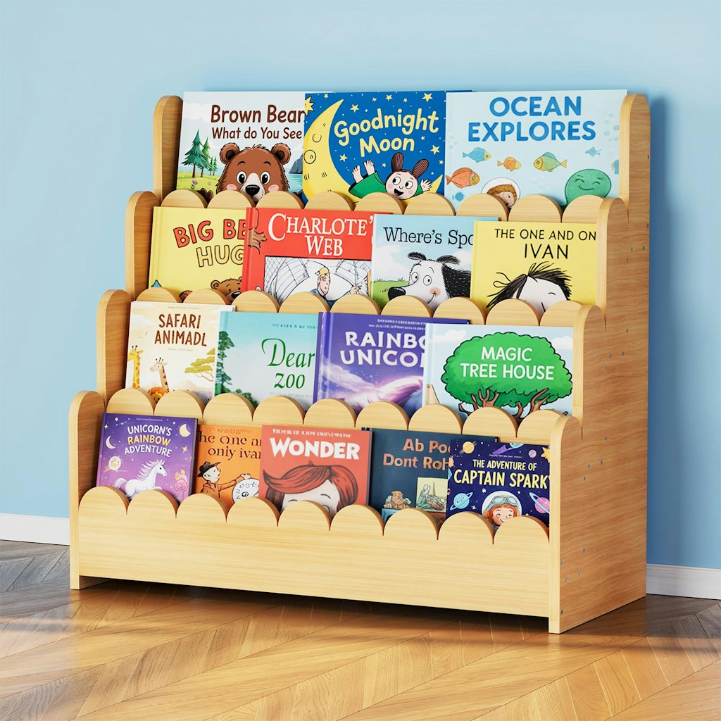 SpaceAid 4-Tier Scalloped Bookshelf Montessori Bookcase: $90 SpaceAid 4-Tier Scalloped Bookshelf Montessori Bookcase: $90