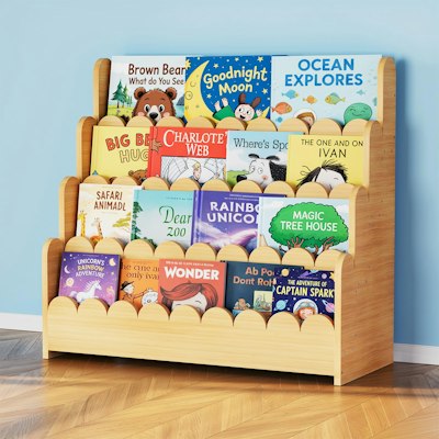SpaceAid 4-Tier Scalloped Bookshelf Montessori Bookcase for $90 + free shipping