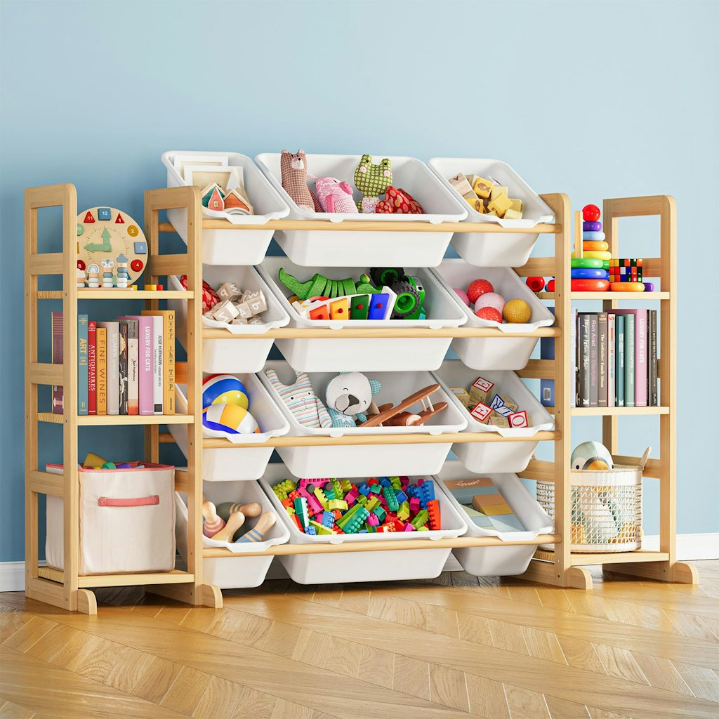 SpaceAid 52.3" 6-Shelf Toy Storage Organizer w/ 12 Bins: $78