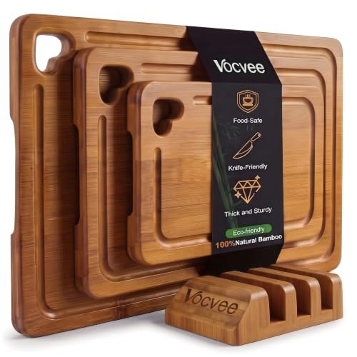 Vocvee Bamboo Cutting Board 3-Piece Set: $19.93