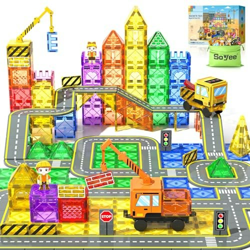 Soyee 102-Piece Magnetic Tile Set with 2 Cars and 2 Cranes: $39.98 Soyee 102-Piece Magnetic Tile Set with 2 Cars and 2 Cranes: $39.98