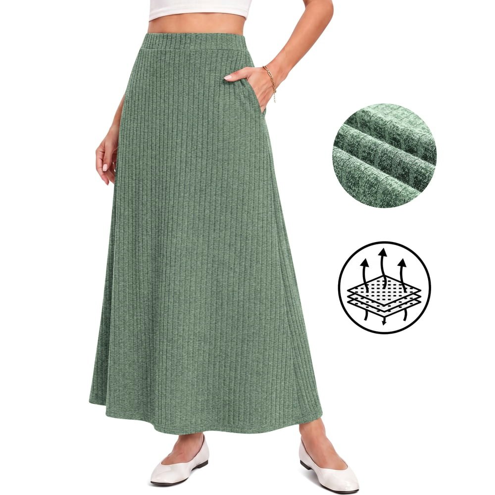 AskLazy Women's High-Waisted Ribbed Knit Maxi Skirt: $14.27