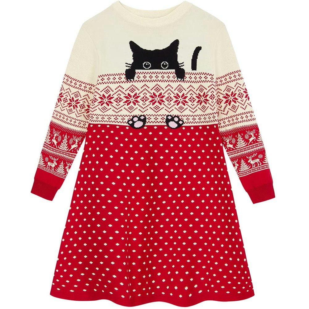 Aideaone Girls Long Sleeve Christmas Knit Sweater Dress: $19.89