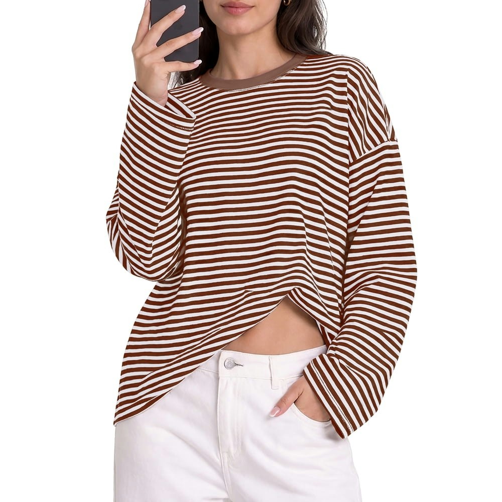 Pinksir Women's Oversized Striped Long Sleeve Cotton Crewneck T-Shirt: $14.84 Pinksir Women's Oversized Striped Long Sleeve Cotton Crewneck T-Shirt: $14.84