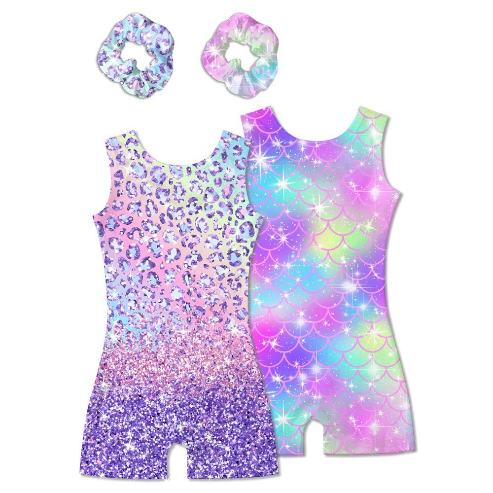 Aideaone Girls Gymnastics Leotards with Matching Scrunchies 2-Pack: $14.99