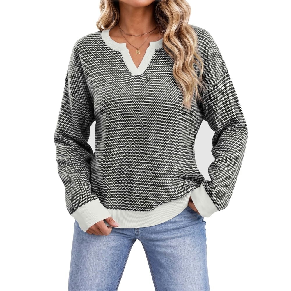 Sundazz V-Neck Striped Long Sleeve Pullover Sweater: $17.98