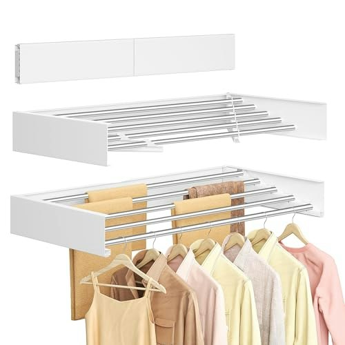 Songmics Bunji Wall-Mounted Foldable Clothes Drying Rack with Shelf: $29.91 Songmics Bunji Wall-Mounted Foldable Clothes Drying Rack with Shelf: $29.91
