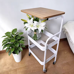 3-Tier Rolling Cart w/ Wooden Table Top for $14 + free shipping w/ $29