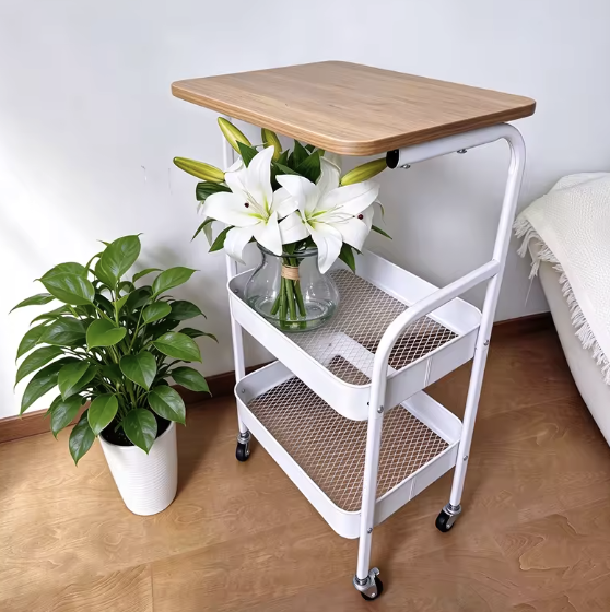 3-Tier Rolling Cart w/ Wooden Table Top: $14