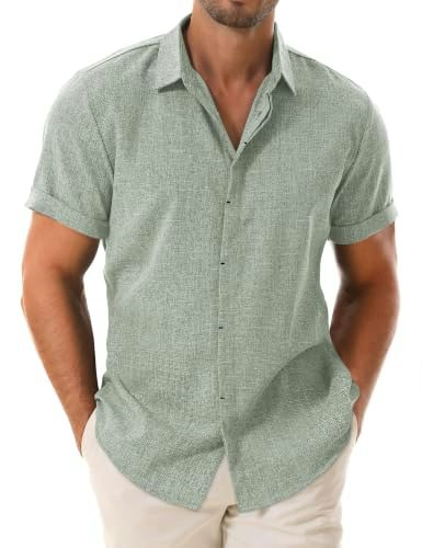 Drazivon Men's Linen Short Sleeve Button Down Casual Beach Shirt: $9.99